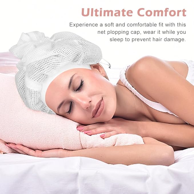 Net Plopping Cap for Drying Curly Hair, Adjustable Net Diffuser Cap Curly Hair, Hair Dryer Bonnet with Drawstring Hair Plopping Bonnet for Fast Drying(COLOR:white)