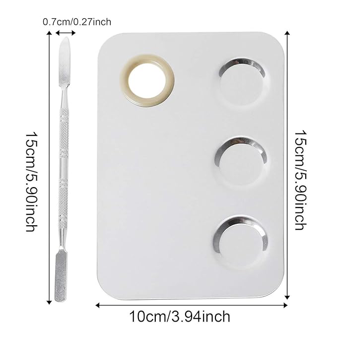 KissDate Makeup Mixing Palette, 6x4inch Stainless Steel Makeup Palette 3-well Nail-art Cosmetic Artist Mixing Palette with Makeup Spatula, Stocking Stuffers Christmas Gifts for Women