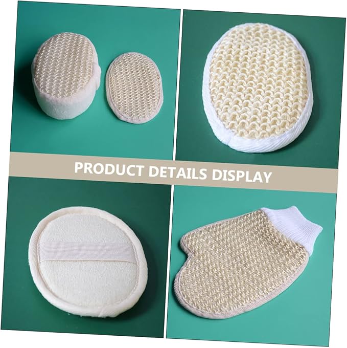 Vaguelly 4-Piece Back Scrubber Set Adjustable Bath Strap Glove Sponge for Shower for Relaxation and Exfoliation