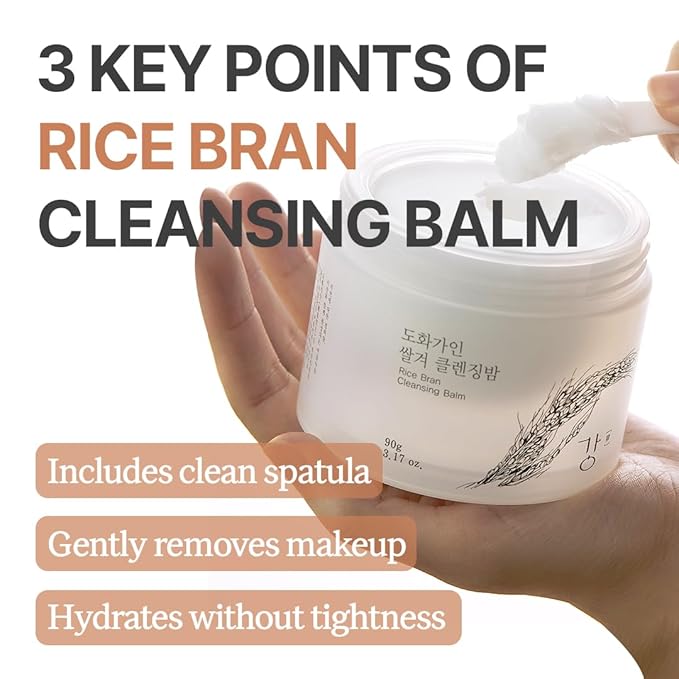 Korean Cleansing Balm with Rice Scent (Milky Sherbet Texture) – Gentle Makeup Remover, Removes Waterproof Makeup and Facial Oil, Includes Hygienic Mini Spatula