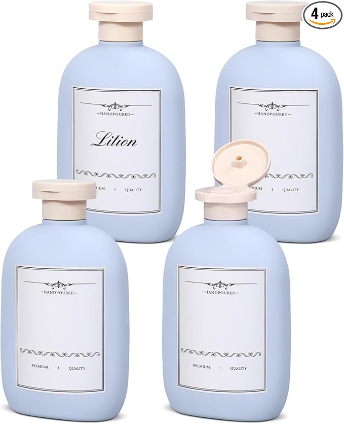 UMETASS 8.8 oz Plastic Travel Shampoo Bottles, Empty Plastic Squeeze Bottles with Flip Cap for Toiletries, Leakage-proof Travel Shampoo and Conditioner Bottles (4 pack, BLUE)