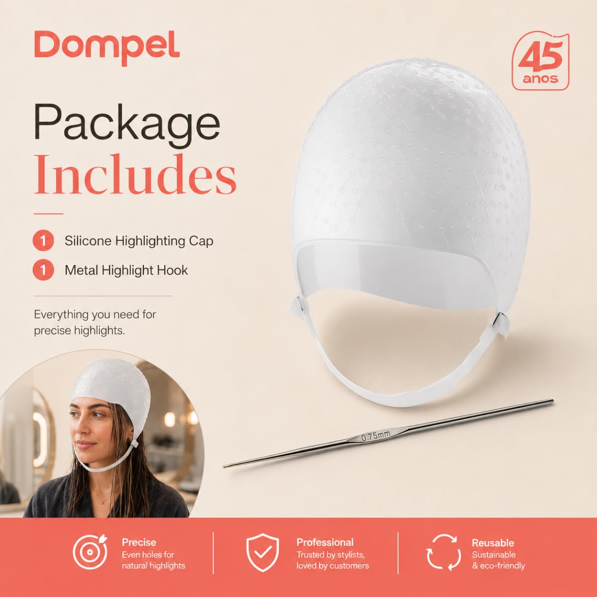 Dompel Silicone Highlight Hair Cap | Reusable Professional Silicone Cap | Special for Hair Dyeing | Model 233 CA 1 UND