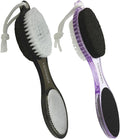 Foot File Callus Remover 4-in-1, Feet Scraper Pedicure Tools with Pumice Stone, Scrubber Brush, Foot Rasp and Sand Paper, Double Sided Multi Purpose, Clear Black and Purple