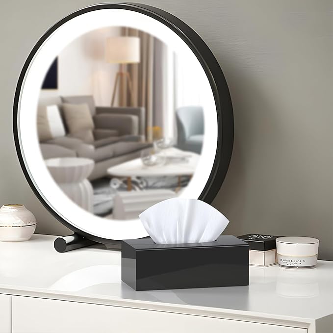 SILUT Tissue Box Cover, Tissue Box Cover Rectangle, Stylish Tissue Box Holder, Facial Tissue Holder for Bathroom, Kitchen Vanity, Countertops, Dressers, Night Stand - Shiny Black