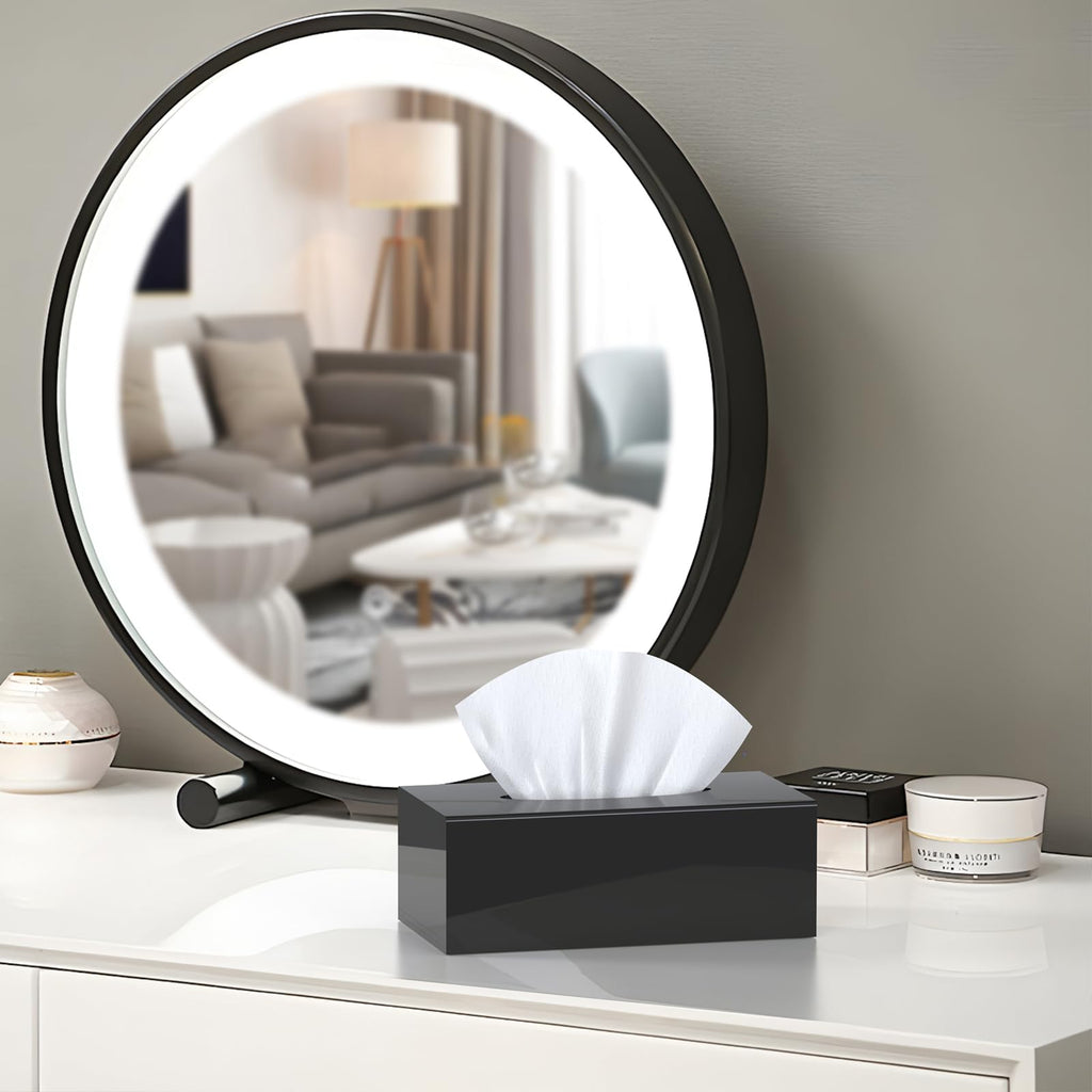 SILUT Tissue Box Cover, Tissue Box Cover Rectangle, Stylish Tissue Box Holder, Facial Tissue Holder for Bathroom, Kitchen Vanity, Countertops, Dressers, Night Stand - Shiny Black