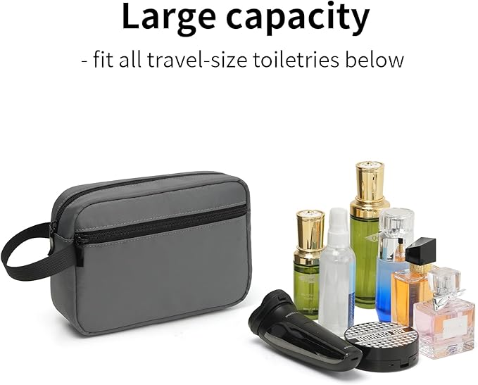 XIRYOHEAUR Travel Hanging Toiletry Bag with Carry Handle - Water-Resistant Small Cosmetic Organizer for Men & Women, Makeup, Shaving Kit, Gym & Travel Essentials (Charcoal Gray)