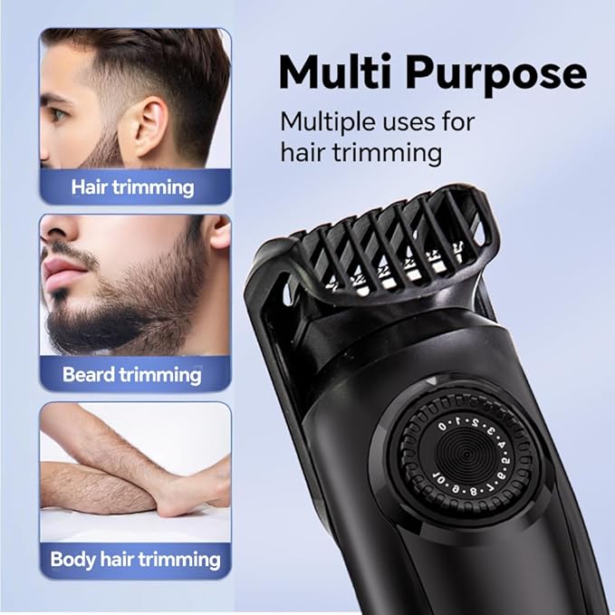 Electric Beard Trimmer for Men Professional Adjustable Length and Hair Clipper, Men's Beard Mustache Trimming and Body Hair Trimmer, Cordless Digital Display and Rechargeable USB-c Charger -Black