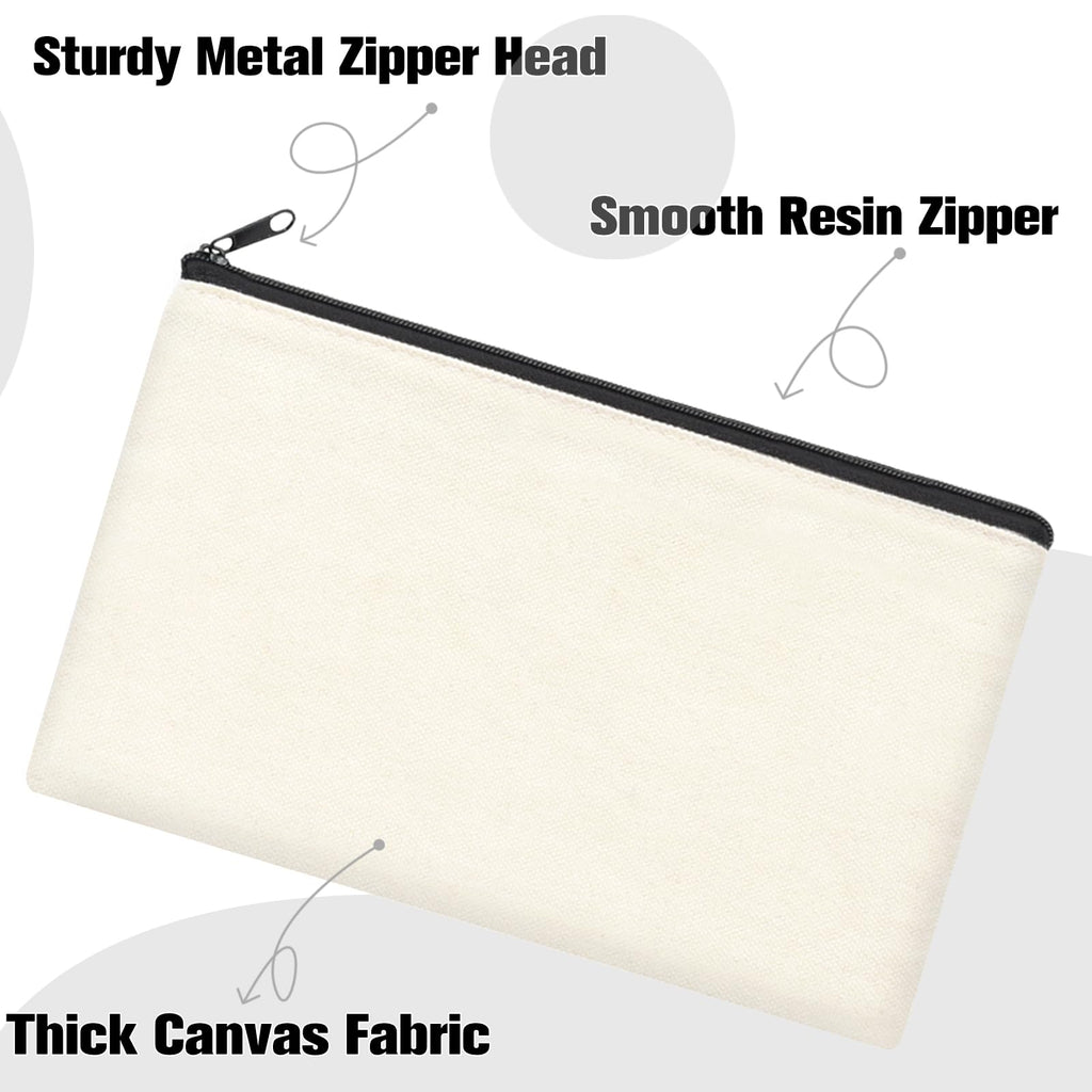 ZeeDix 8 Pack 8.3 x 5 inches Blank DIY Craft Bag - Beige Canvas Zipper Pouch Bags Multipurpose Cosmetic Bag Makeup Pouch with Zipper, Travel Toiletry Bag for Storage