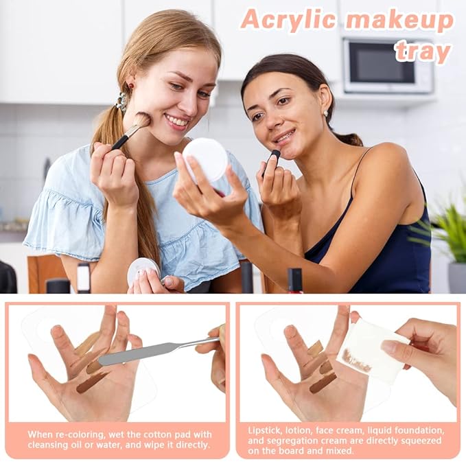 Aolso Acrylic Cosmetic Makeup Palette, Mixing Tray with Makeup Spatula&Leather Case, Professional Cosmetic Mixing Palette for Beauty Salon Mixing Eye Shadow/Lipsticks/Nail Art/Foundation
