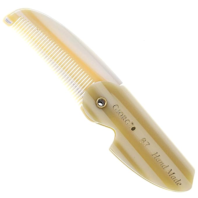 Giorgio G87 Small Fine Tooth Folding Mustache and Beard Comb for Men - Handmade, Saw-cut, Hand Polished Pocket Styling Combs for Everyday Grooming and Hair Care Tokyo (4.5")