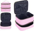 TANPADUAJI Double Layer Makeup Bag Portable Large Cosmetic Case Organizer with Adjustable Dividers Storage Travel Bag for Accessories Brushes Conditioner and Skin Care Products (Pink Gold)