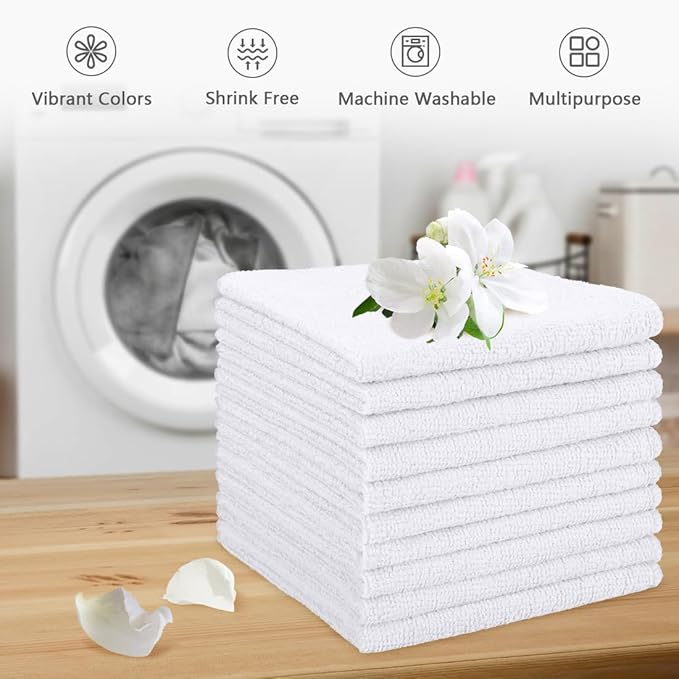 Orighty Washcloths, 20 Pack Microfiber Face Towels, Highly Absorbent and Soft Feel Wash Cloths & Hand Towels for Bathroom, Hotel, Spa, and Gym, 11.5x11.5 Inch, White