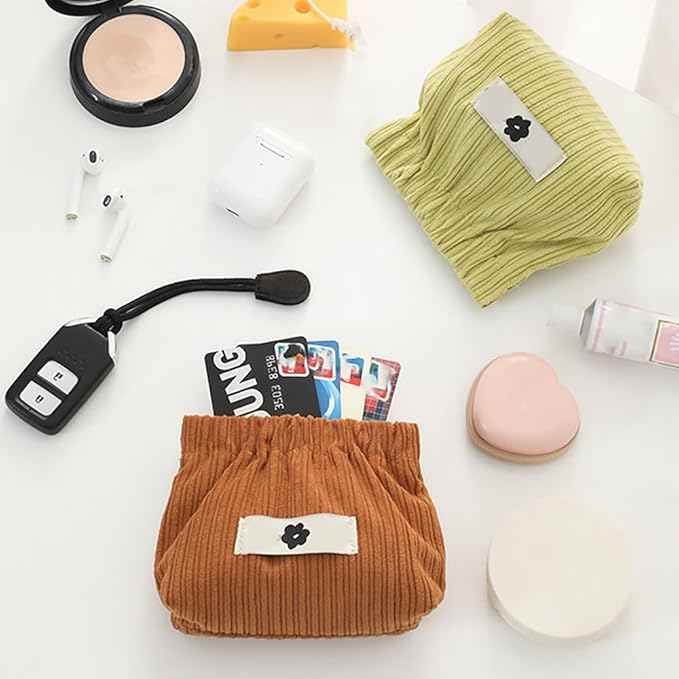 honitty Corduroy Elastic Storage Bag, Portable Popper Organizer, Mini Makeup Bag,Ladies Lipstick Pouch, Large Capacity Wallet, Jewelry Small Objects Storage Organizer.