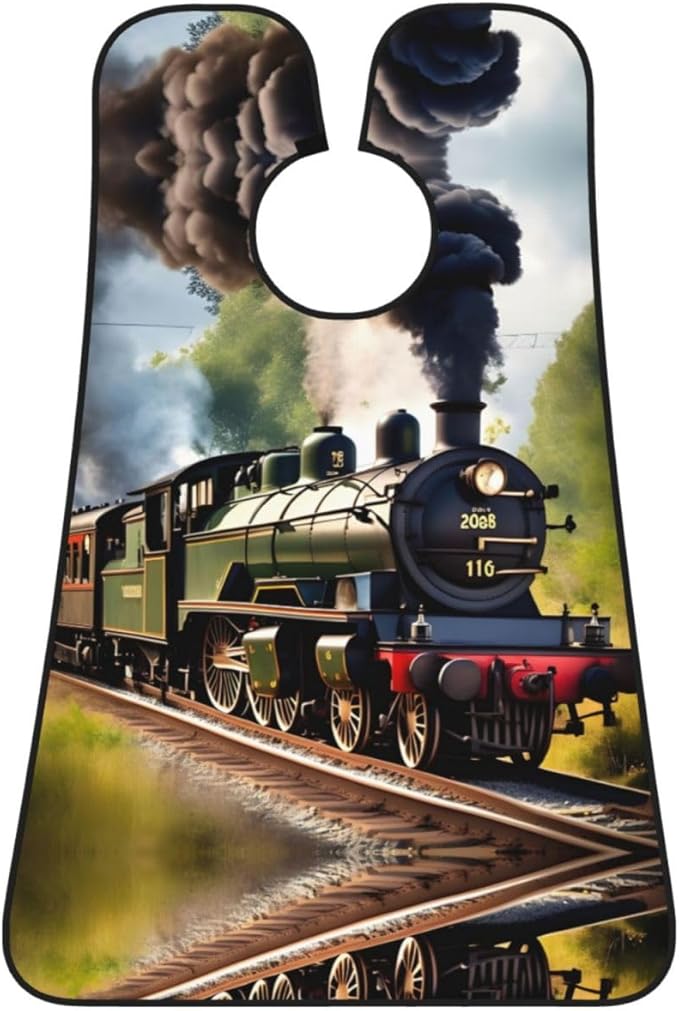 NOUZU Steam Little Train Print Beard Bib Apron For Men, Beard Hair Catcher For Men Shaving Trimming,Beard Cape Cloth, Black