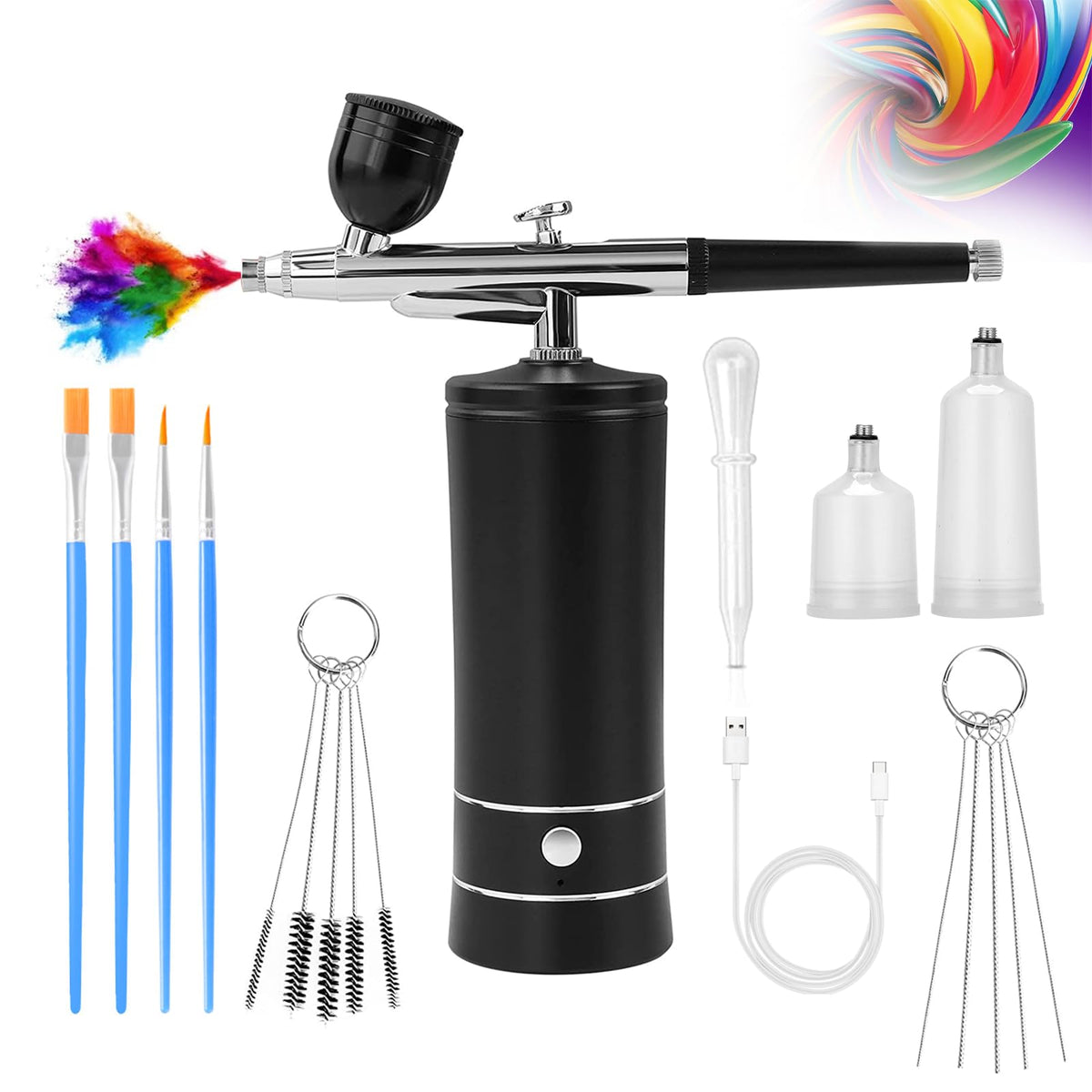 Airbrush Kit Air Brush Kit With Air Compressor Nail Charms Wireless Air Brush for Barber, Nail Art, Makeup, Model Painting (Pink - with extension tube)