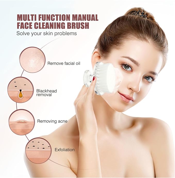 Exceart Manual Facial Cleansing Brush Pore Cleaning Brush Soft Face Exfoliator Scrubber for Deep Skin Clean White 1 97 Inch