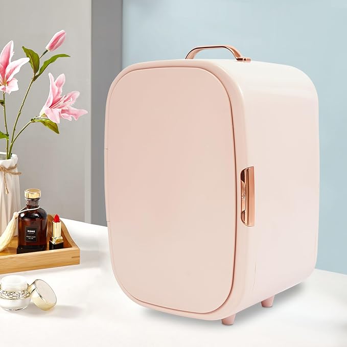 GDIFLS 12L Mini Cosmetic Fridge - Pink/White Skincare Cooler for Makeup & Perfumes, Compact Skincare Refrigerator with LED Light & Adjustable Shelves, 110V Beauty Fridge (Pink)