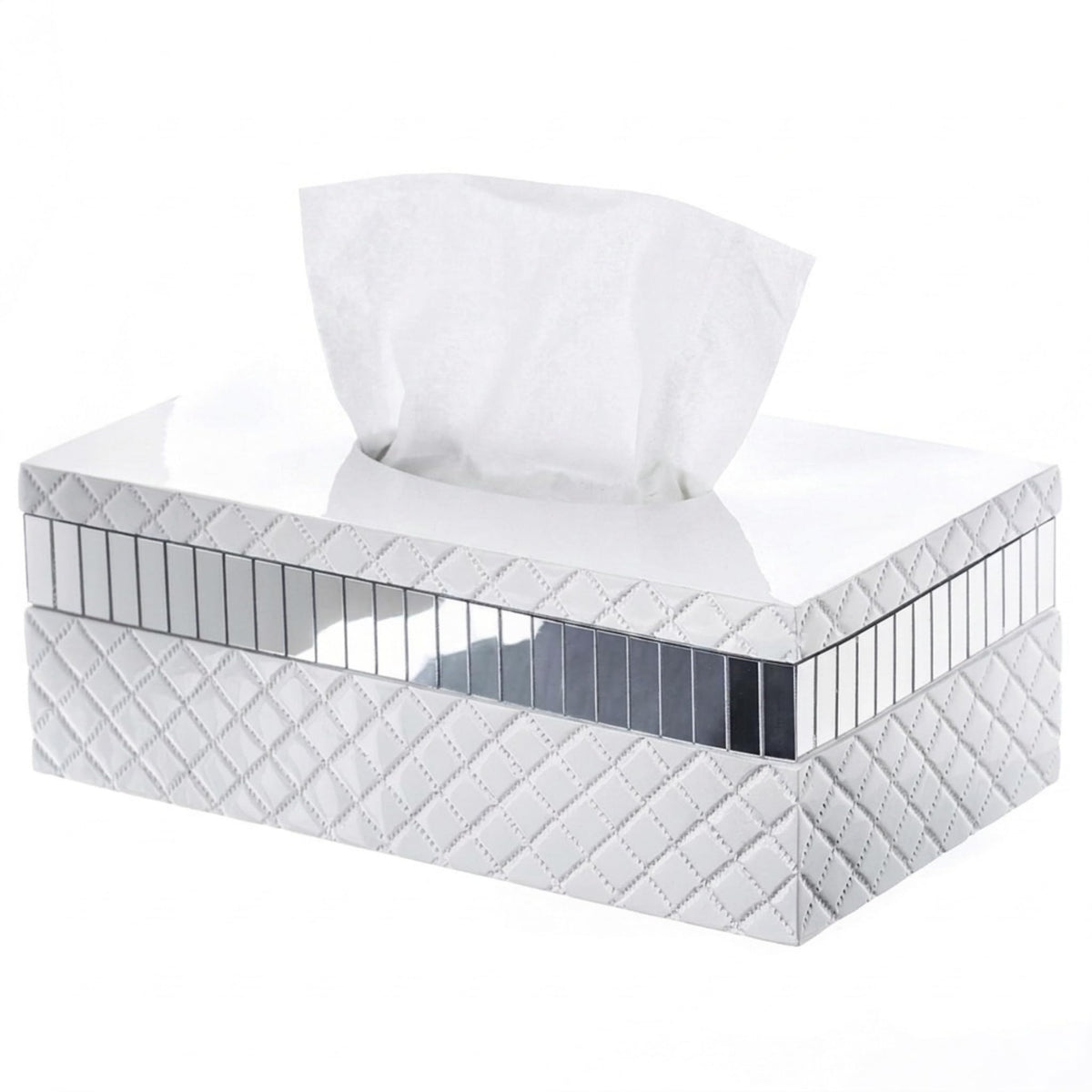Creative Scents Quilted Mirror Rectangle Tissue Box Cover - White Tissue Box Holder Rectangular for Bathroom with Durable Bottom Slider - Tissue holders Decorative White Bathroom Accessories and Decor