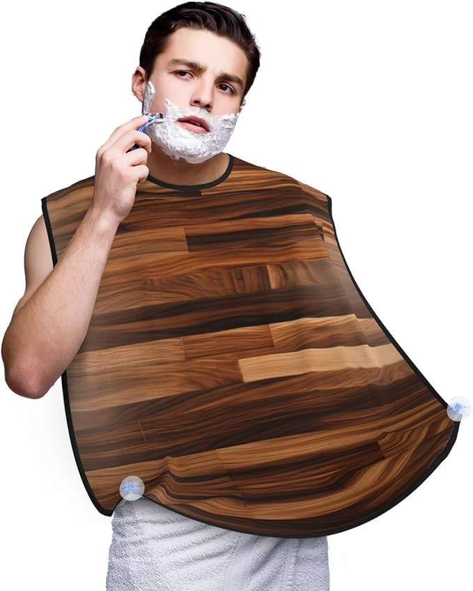 NOUZU Wood Grain Print Beard Bib Apron For Men, Beard Hair Catcher For Men Shaving Trimming,Beard Cape Cloth