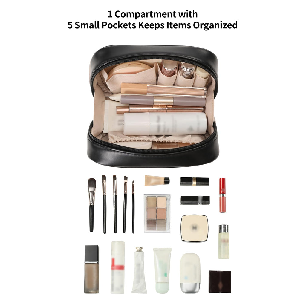 RIGHT AWAY Small Makeup Bag for Purse,Travel Cosmetic Bag Organizer for Women,Cute Make Up Pouch Waterproof Toiletry Bag with Zipper,Portable Makeup Case Skincare Bag for Travel Accessories(Black)