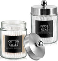 SheeChung 2-Pack Qtip Holder Dispenser - Glass Apothecary Jars with Rust-Proof Stainless Steel Lids - Modern Farmhouse Bathroom Vanity Organizer for Cotton Swabs, Balls, Pads(Brushed Nickel,2Pack)