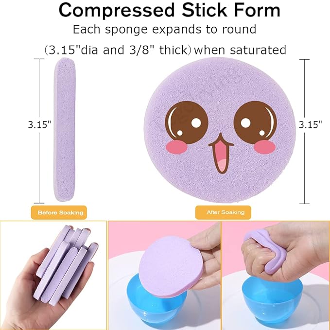 Facial Sponge Compressed,120 Count PVA Professional Makeup Removal Round Face Wash Sponges Spa Pads Exfoliating Cleansing for Women,Blue,Purple,Green