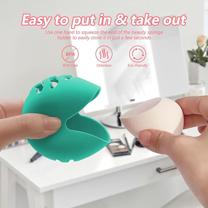 Makeup Sponge Holder Makeup Holder Beauty Blender Bolder Makeup Silicone Makeup Sponge Case Breathable Make Up Sponge Case Makeup Bag Essentials Suitable for Business or Travel（Green）