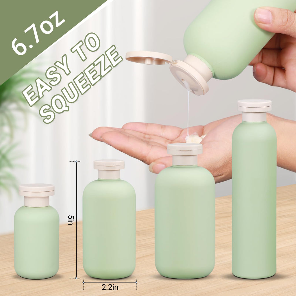 ASEVAT 6.7oz 3Pcs Plastic Refillable Travel Shampoo and Conditioner Bottles Refillable Travel Bottle with Flip Cap Plastic Refillable Shampoo and Conditioner Bottles