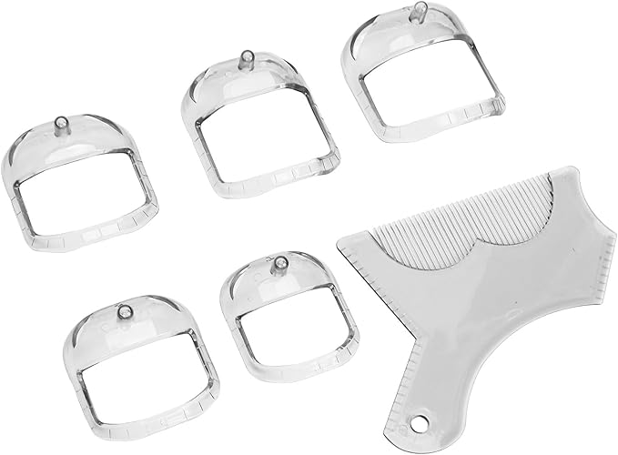 ANGGREK Beard Shaping Styling Tool with Comb, 5 Size - Trimming, ABS Material, Easy to Use for All Types (Transparent)