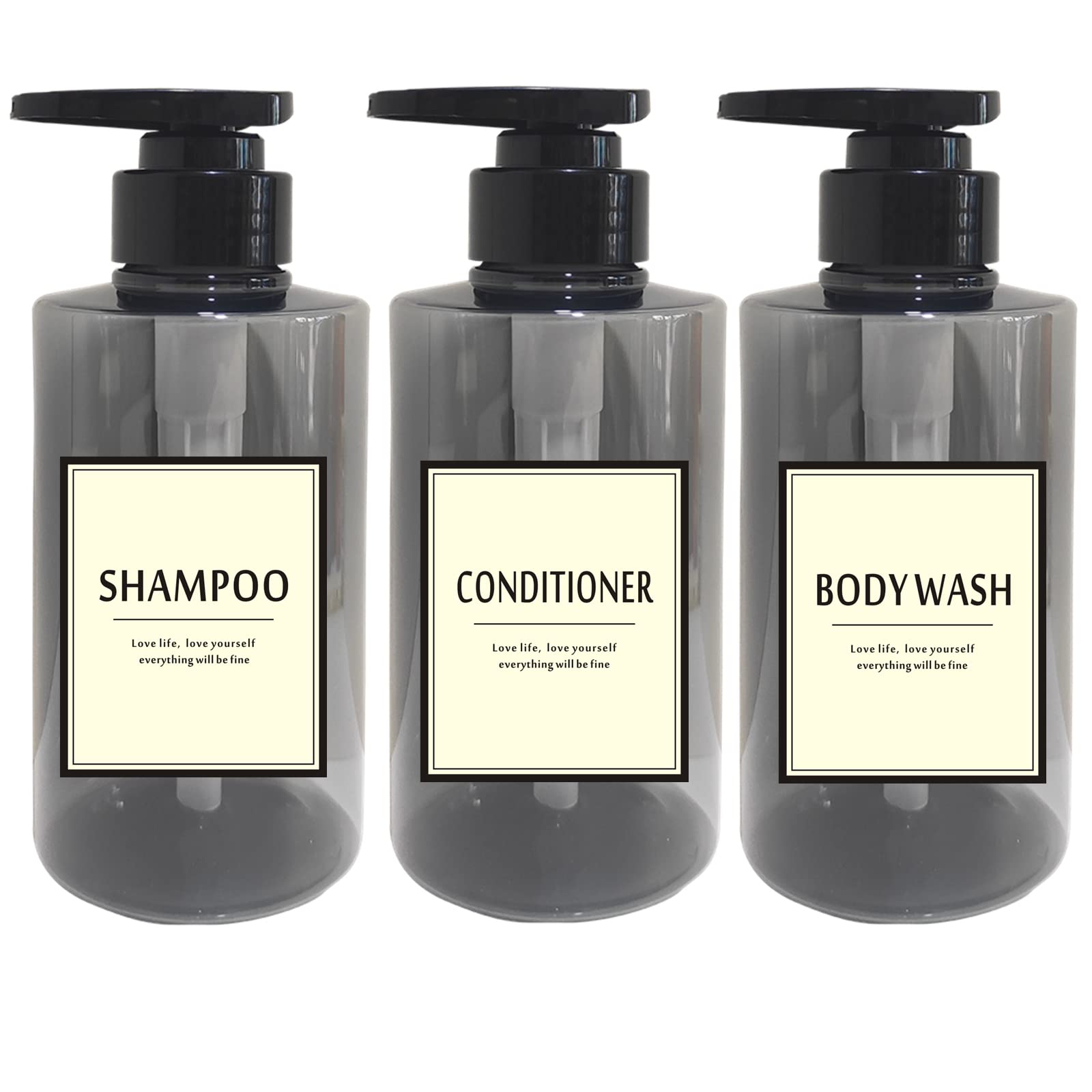 300ml Travel Shampoo Bottles Refillable,Empty Pump Plastic Dispensers 10 oz Shower Containers for Shampoo Conditioner Body Wash (Transparent Black,1 Set)