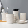 White Bathroom Accessory Set 5PCS, Ceramic Bathroom Accessories Set, Minimalist Textured Design Liquid Soap Dispenser Set Complete, Home Bathroom Decor Vanity Countertop, ANTIS'S HOME