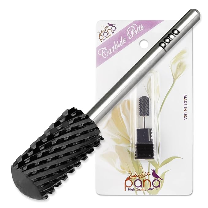 PANA 3/32" Smooth Round Top Safety Carbide Nail Drill Bit for Gel Polish & Acrylic Removal Nail Salon Manicure Pedicure Electric File Tools (Large Barrel - DLC Black, 2X Coarse)