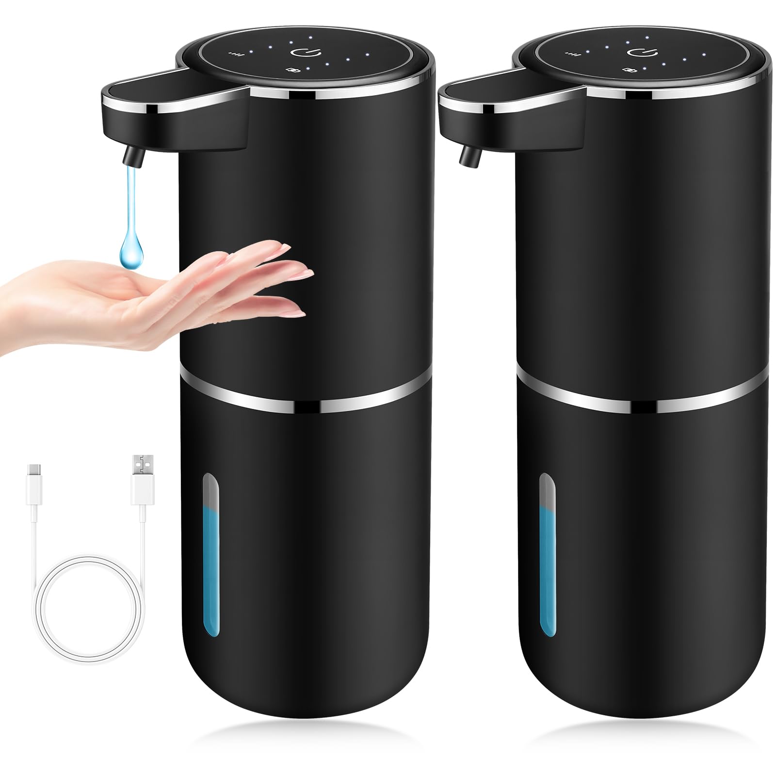 VZZNN 2 Pack Automatic Soap Dispenser,Automatic Liquid Soap Dispenser Touchless,12.8oz/380ml USB Rechargeabled Wall Mounted Smart Soap Dispensers for Bathroom Kitchen Dish Soap(Black)