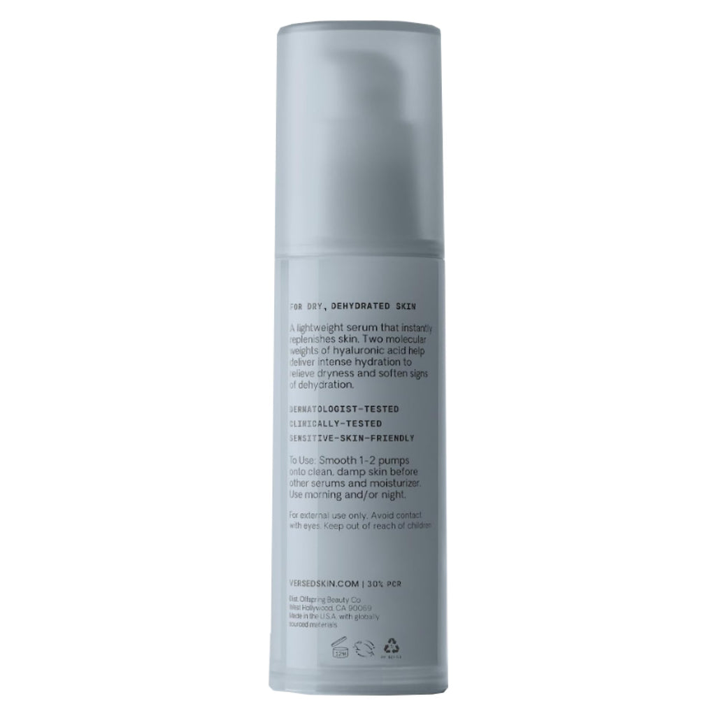 Versed Water Rush Intensive Hydrating Serum - Hyaluronic Acid Serums for Face with Vitamin B5 - Lightweight Face Serum for Dry Skin - Sensitive Skin-Approved & Clinially Tested (1 fl oz)