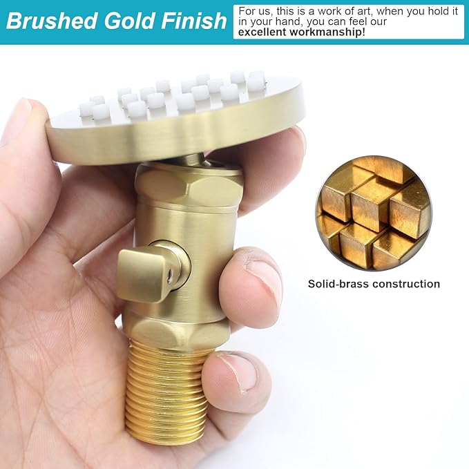 (Upgrade) Solid Brass Shower Jets with On Off Switch Brushed Gold Round Shower Body Sprays Massage Wall Jets Rotating Showerhead Body Sprayers Adjustable, NPT 1/2”