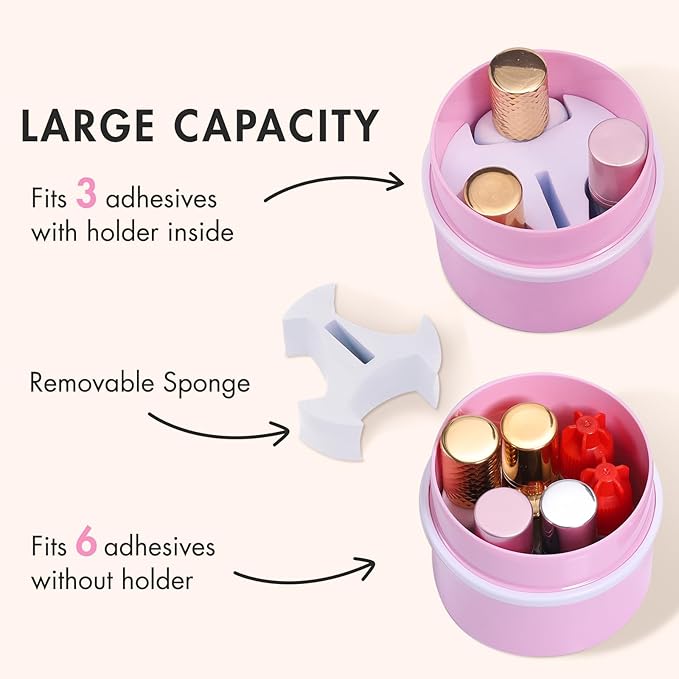 Embagol Eyelash Glue Storage Container Tank - Adhesive Jar Stand Makeup Case Cosmetic Storage Tank - Pink