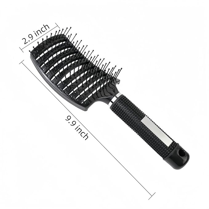 Professional Hair Brush, Curved Vented Design for Quick Blow Drying, Suitable for Women and Men, Paddle Detangling Brush for Wet & Dry, Curly, Thick & Straight Hair (Black-Nylon)
