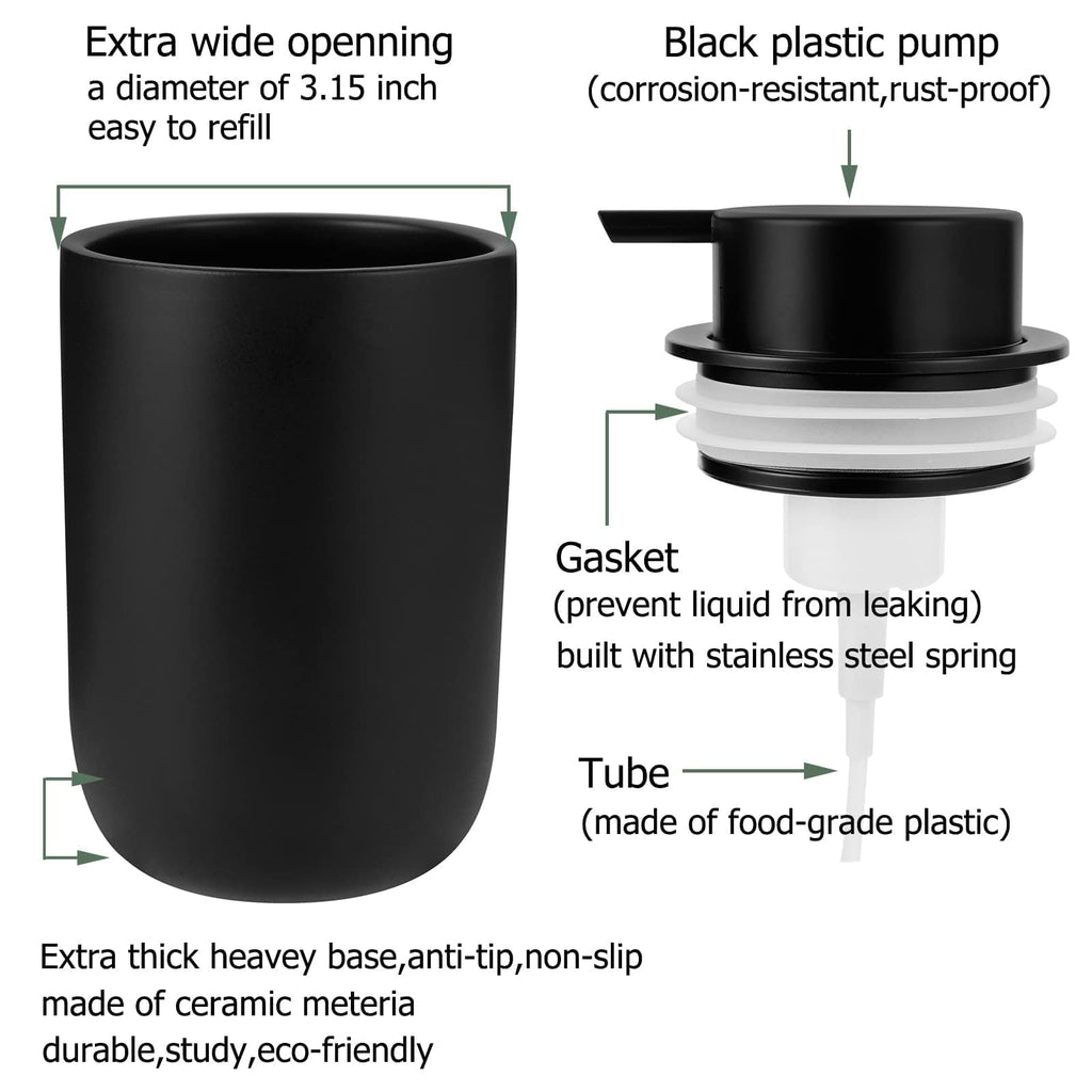Foaming Soap Dispenser, Thick Ceramic Pump Bottles, Black