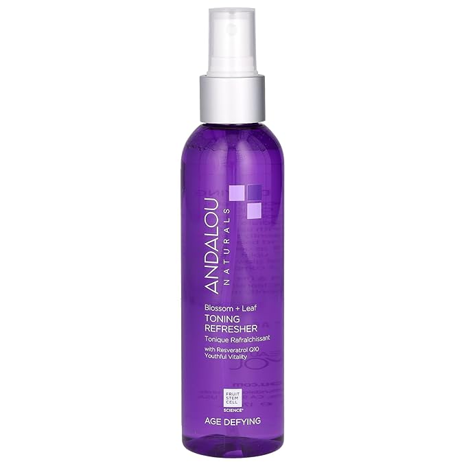 Andalou Naturals Age Defying Blossom + Leaf Toning Refresher | Face Toner Mist Spray With Resveratrol and CoQ10 | Hydrating and Balancing for Dry, Sensitive, and Mature Skin | 6 fl oz