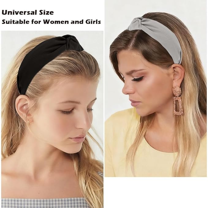 AHONEY 5 Pack Knotted Headbands for Women Trendy Fashion Thick Headbands Top Knot Non Slip Cute Hair Accessories Multi-style Headband Pack Diademas Para Mujer