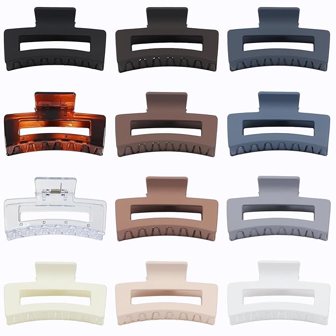 Sisiaipu 3.5 Inch Hair Clips - 12 Pcs Square Jaw Clips for Thick and Thin Hair, Rectangular Hair Accessories for Women and Girls - Neutral