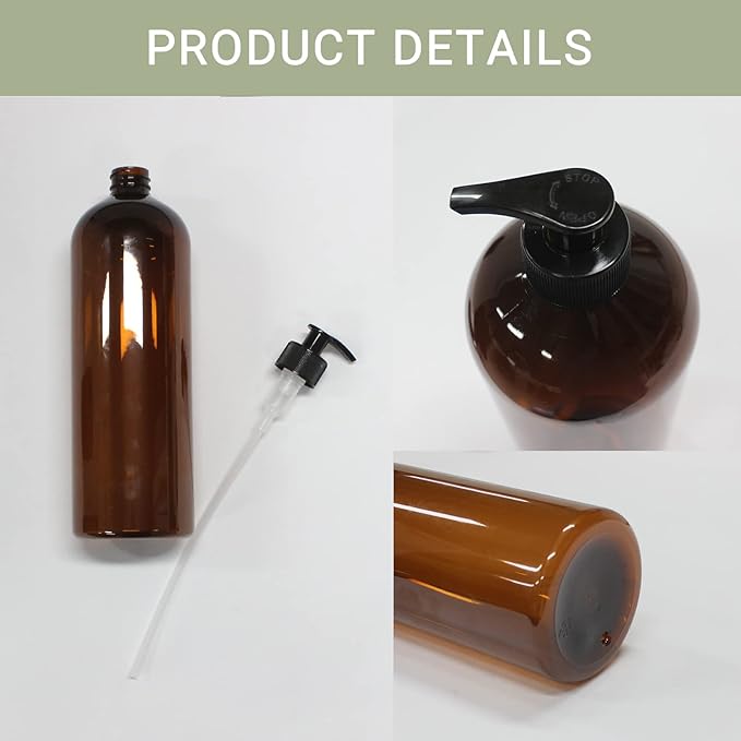 zmybcpack 4 Pack 32 OZ Empty Plastic Pump Bottles, Amber Shampoo Bottles