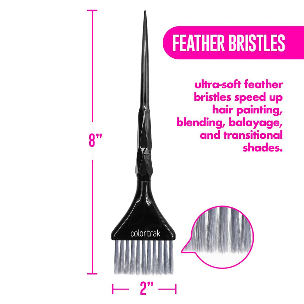 Colortrak Black Diamond Color Brushes, Gem Cut Handles for a Firm Slip-Resistant Hold with Tapered Ends for Sectioning - 1 Firm Brush and 1 Feather Brush