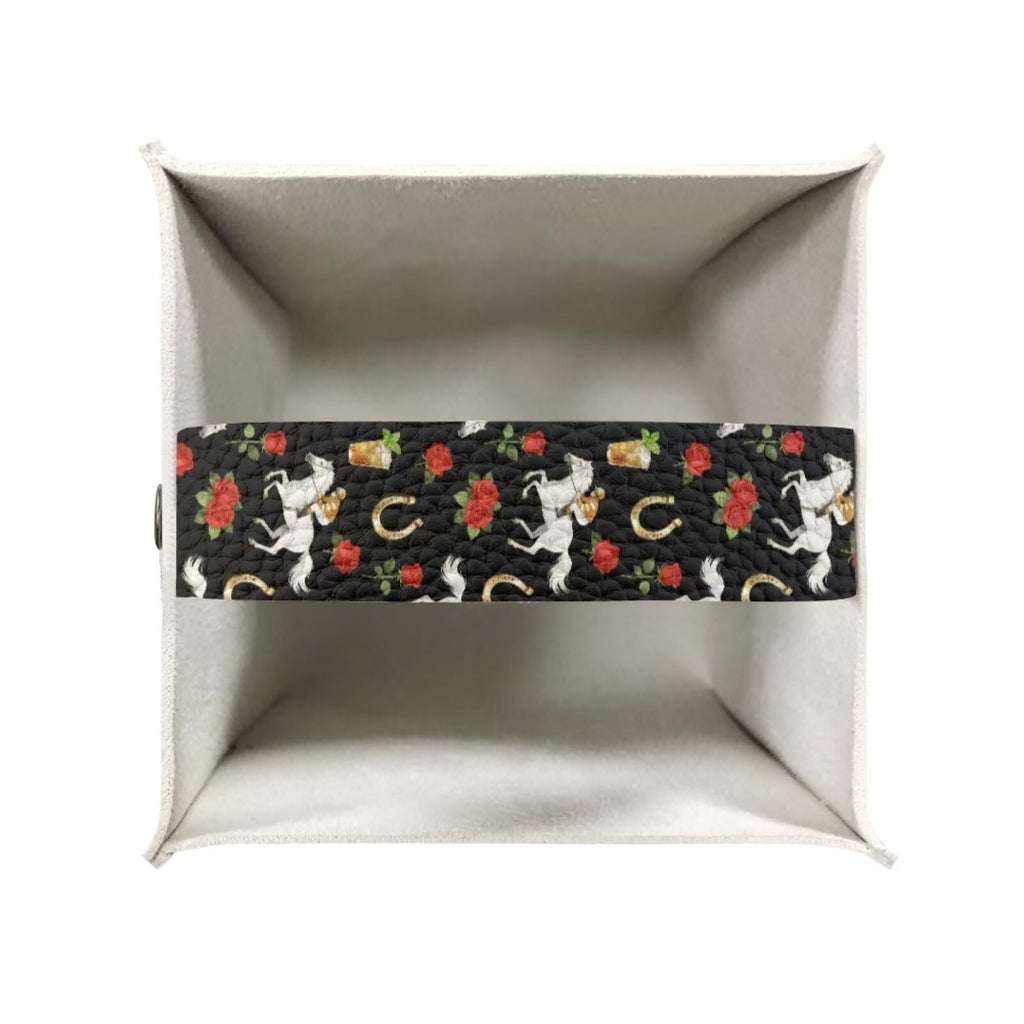 Pzuqiu Rose Racing Horse Decorative Tissue Box Cover, Waterproof PU Leather Square Holder with Metal Button, Protective Napkin Case for Bathroom Countertop, Office Desk, and Car Interior