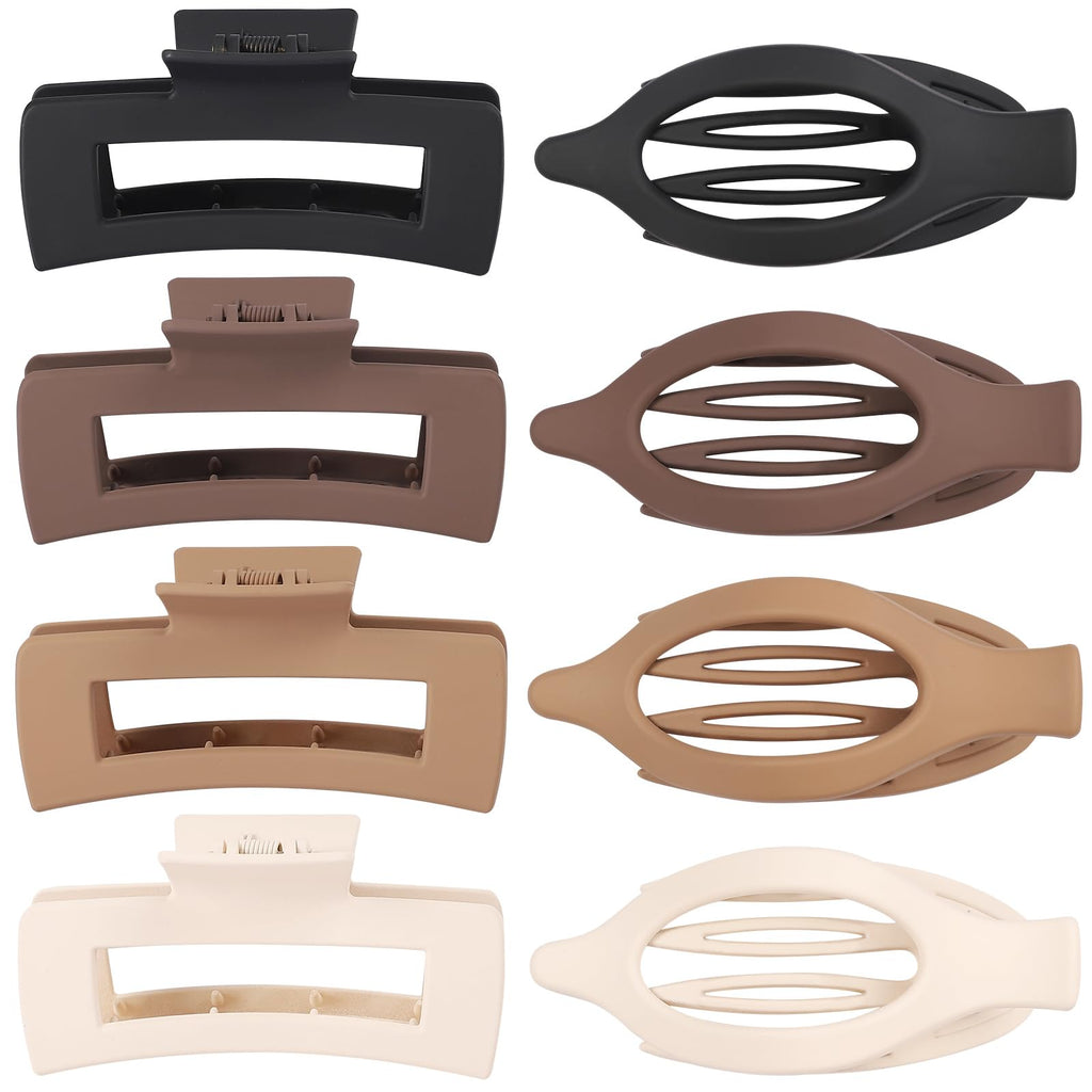 CHANDAT Hair Clips for Women, Flat Hair Clips, 8 pcs, 2style - Brown