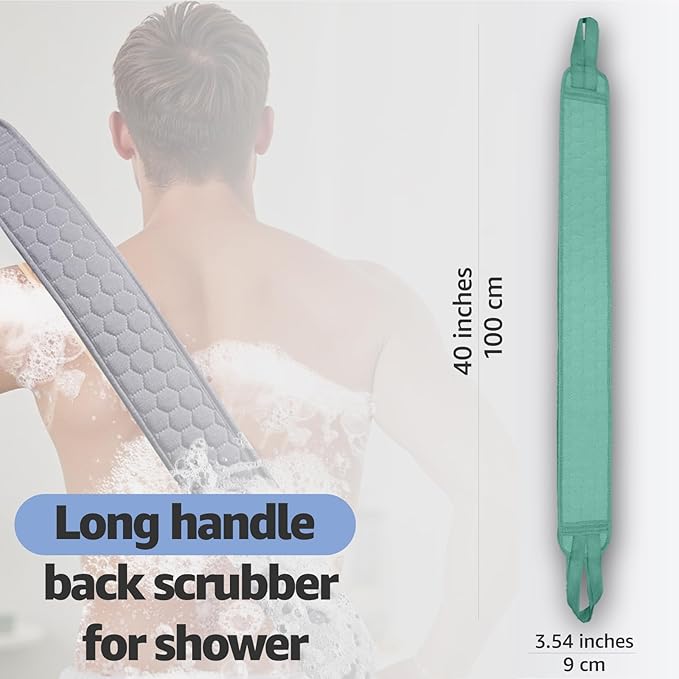 XNXA Back Scrubber for Shower with Handles, 40 Inch Extra Long Double-Sided Exfoliating Bath Strap, Textured Body Washer with Extended Reach for Deep Cleaning (Green)