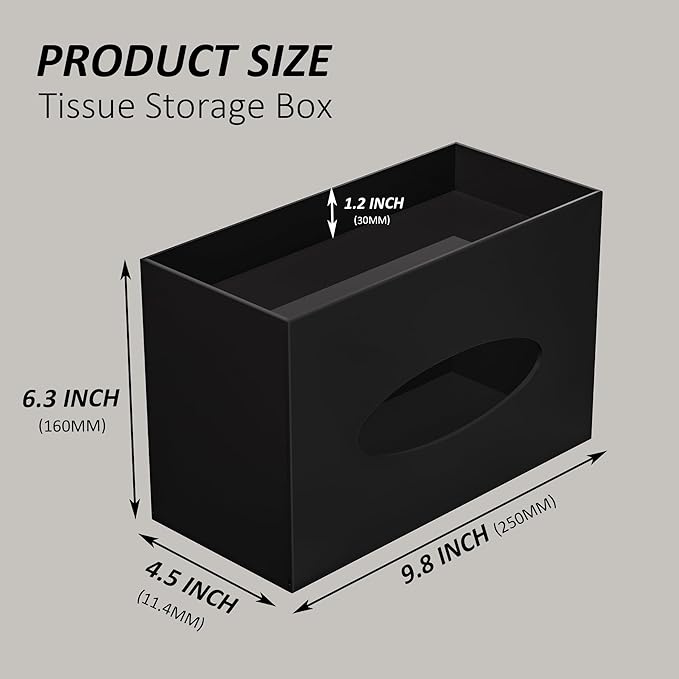 Hongtuocb Black Acrylic Tissue Box Cover Rectangular,Acrylic Tissue Dispenser with Storage Tray for Bathroom Kitchen Home Office (Black, 9.85x4.5x6.3)