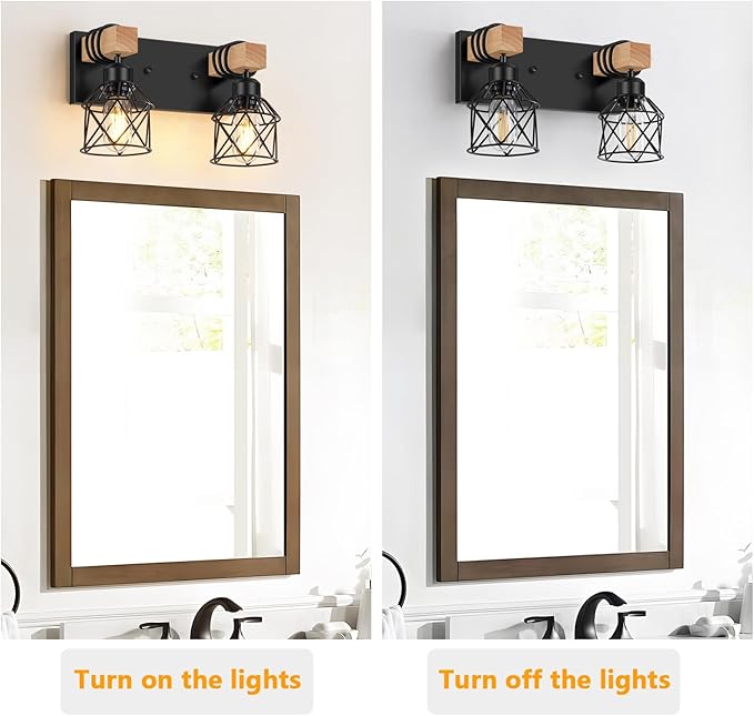 FadimiKoo 2-Light Bathroom Light Fixtures, Farmhouse Wood Vanity Wall Light