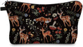 Loomifang Small Makeup Bag Cosmetic Bag for Women, Pretty Design Organizer Case with Zipper Closure, Lightweight and Water-Resistant Make Up Bag - 8.65"x 5.35" x 7.08"（Sika Deer & Fox）