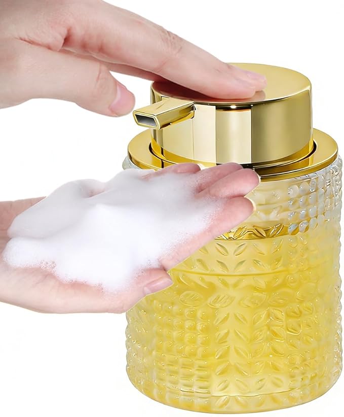 Fvstar Glass Foaming Soap Dispenser,Foam Dispenser Bottle with Large Pump,Wide-Mouthed and Easy to Press,Refillable Hand Soap Dispenser for Bathroom Countertop and Kitchen Decor (1, Clear)